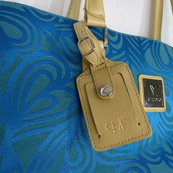 Diane Von Furstenberg DVF Travel Bag Luggage Tote Carryon Blue Tan Canvas - Picture 3 of 12